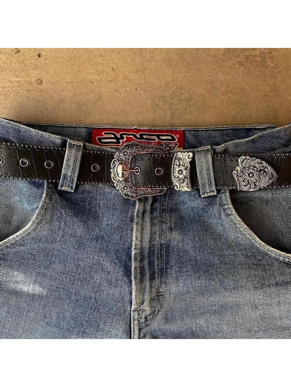 Y2K Western Boho Black Brown Belt 38.5 Inch Unisex